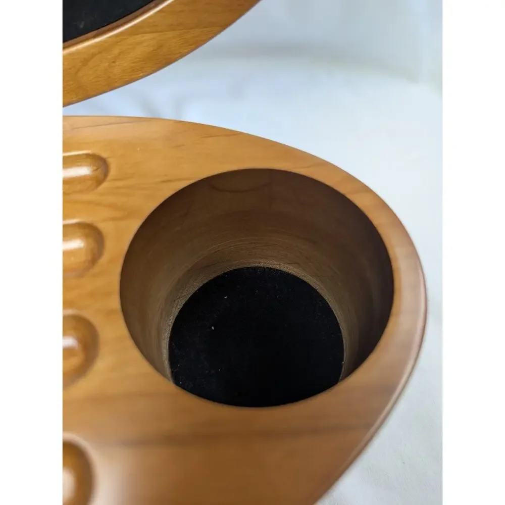 Levenger Oval Wooden 4 Pen & 2 Ink Holder Desktop Stand Box